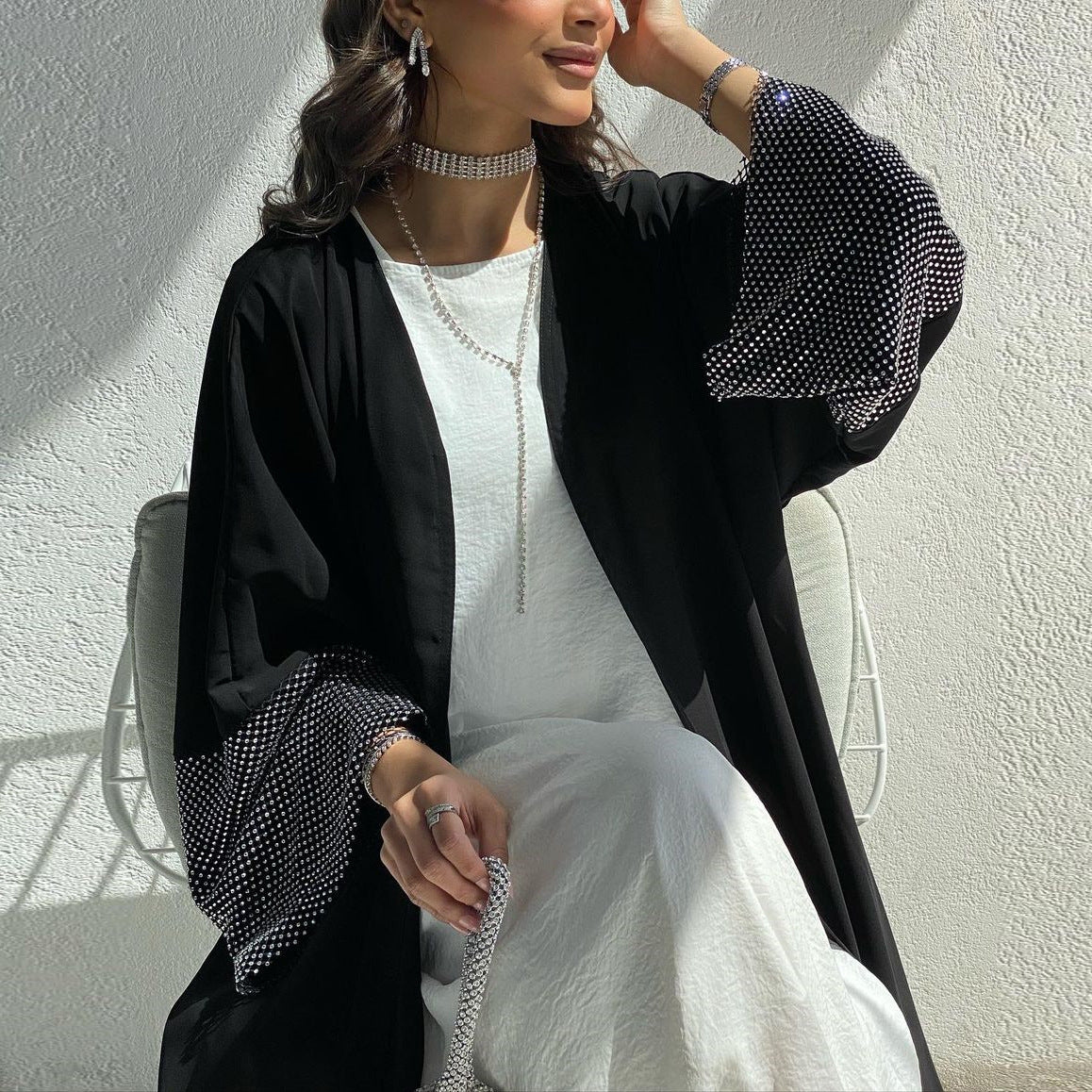 MMIIU  exclusive for ultra black Nidab  abaya Muslim cross border stretch drill net robe